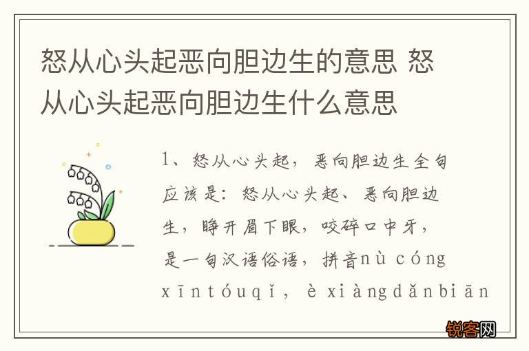 怒从心头起恶向胆边生的意思 怒从心头起恶向胆边生什么意思
