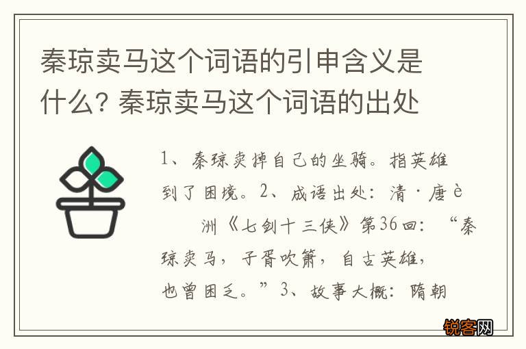 秦琼卖马这个词语的引申含义是什么? 秦琼卖马这个词语的出处