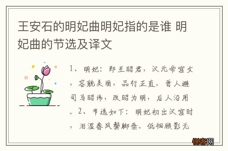 王安石的明妃曲明妃指的是谁 明妃曲的节选及译文