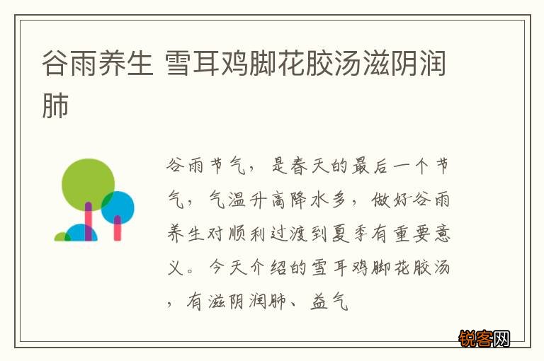 谷雨养生 雪耳鸡脚花胶汤滋阴润肺