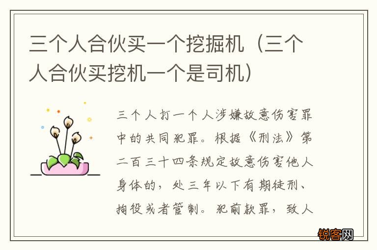 三个人合伙买挖机一个是司机 三个人合伙买一个挖掘机