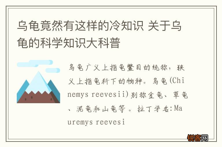 乌龟竟然有这样的冷知识 关于乌龟的科学知识大科普