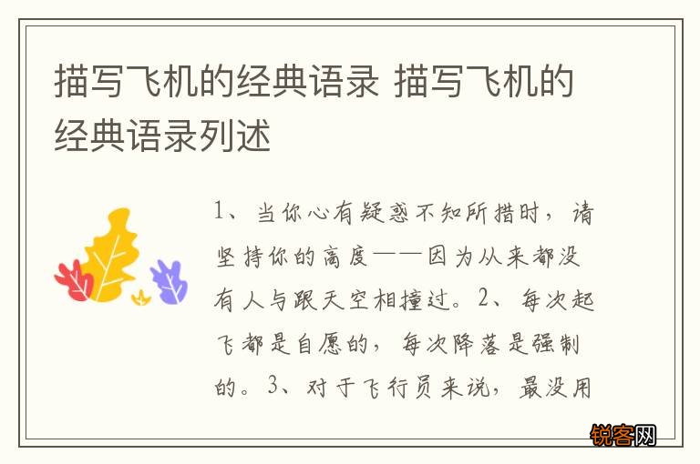 描写飞机的经典语录 描写飞机的经典语录列述