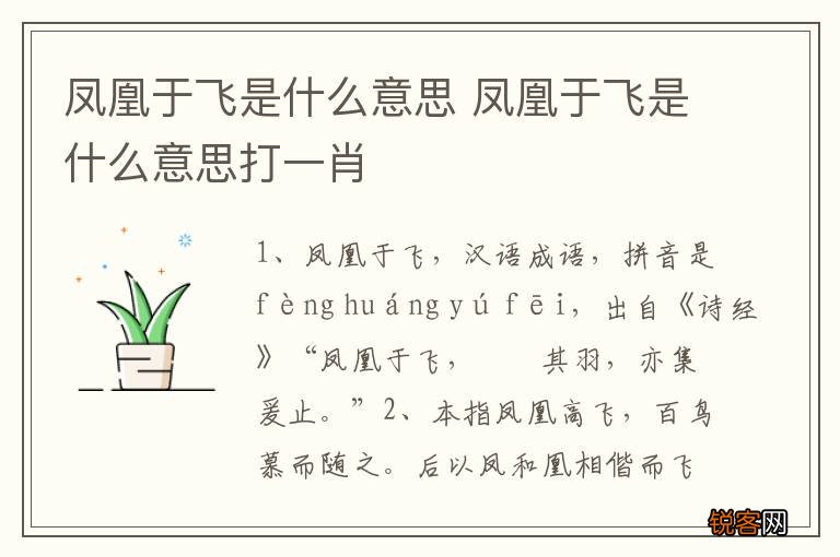 凤凰于飞是什么意思 凤凰于飞是什么意思打一肖