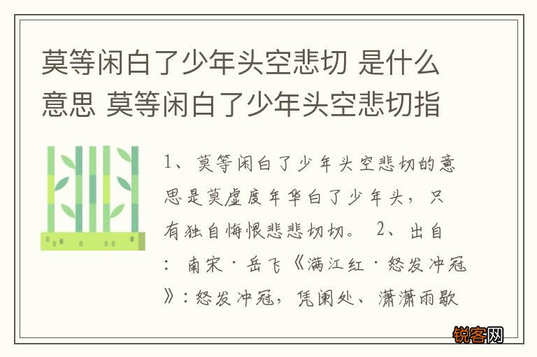 莫等闲白了少年头空悲切 是什么意思 莫等闲白了少年头空悲切指什么