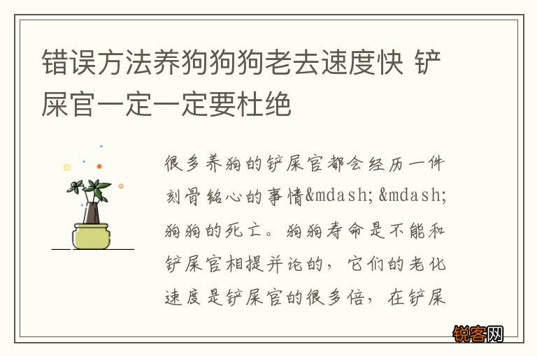 错误方法养狗狗狗老去速度快 铲屎官一定一定要杜绝