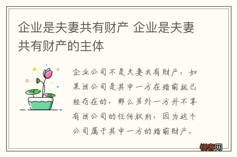企业是夫妻共有财产 企业是夫妻共有财产的主体