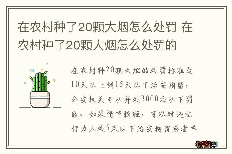 在农村种了20颗大烟怎么处罚 在农村种了20颗大烟怎么处罚的