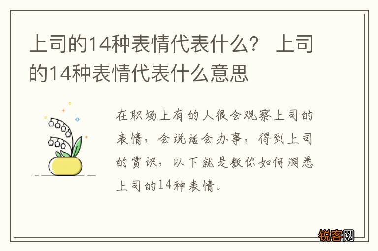 上司的14种表情代表什么？ 上司的14种表情代表什么意思