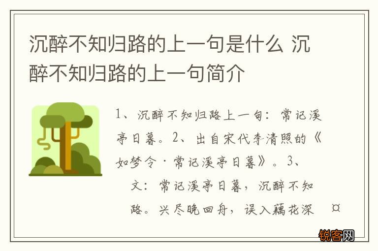 沉醉不知归路的上一句是什么 沉醉不知归路的上一句简介