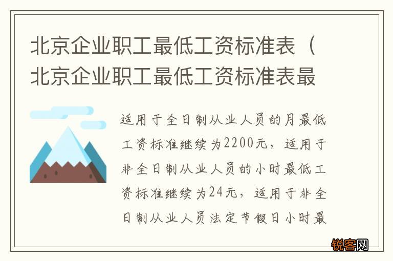 北京企业职工最低工资标准表最新 北京企业职工最低工资标准表