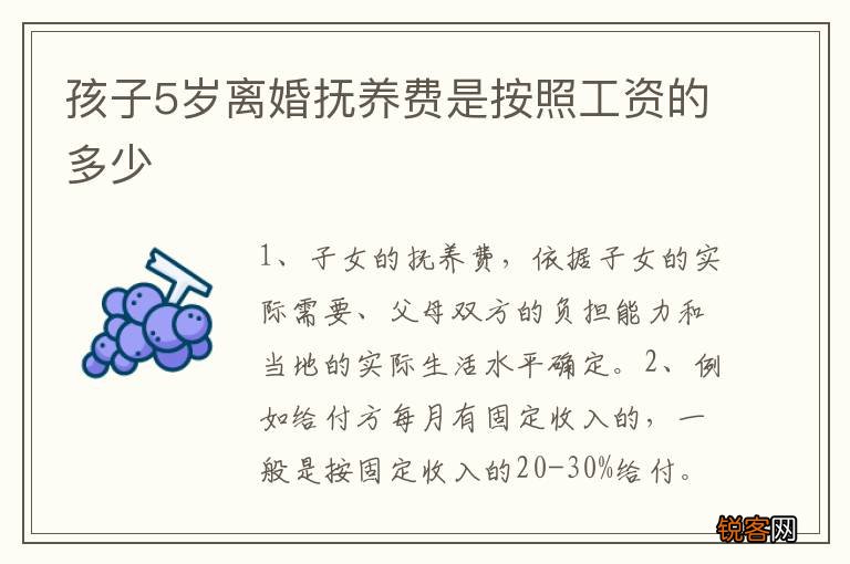 孩子5岁离婚抚养费是按照工资的多少