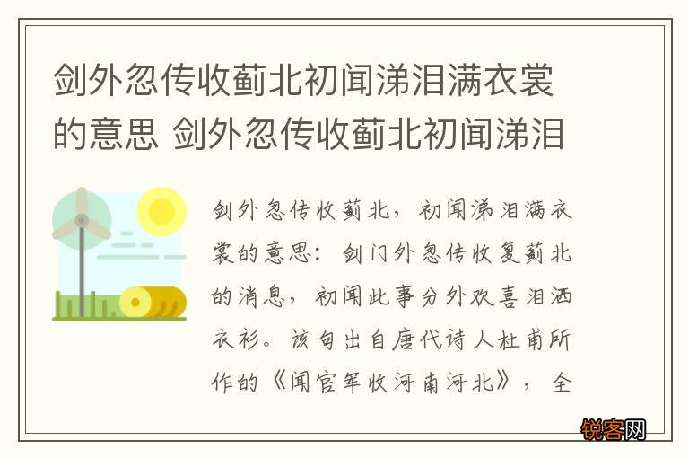 剑外忽传收蓟北初闻涕泪满衣裳的意思 剑外忽传收蓟北初闻涕泪满衣裳的翻译