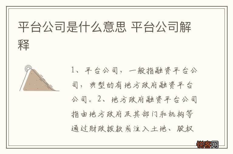 平台公司是什么意思 平台公司解释