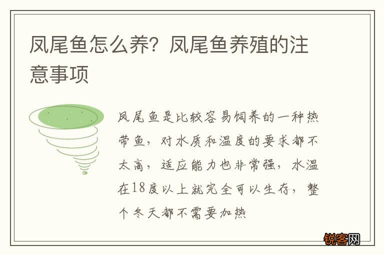 凤尾鱼怎么养？凤尾鱼养殖的注意事项