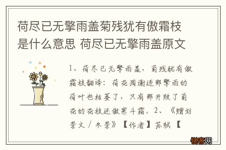 荷尽已无擎雨盖菊残犹有傲霜枝是什么意思 荷尽已无擎雨盖原文及翻译