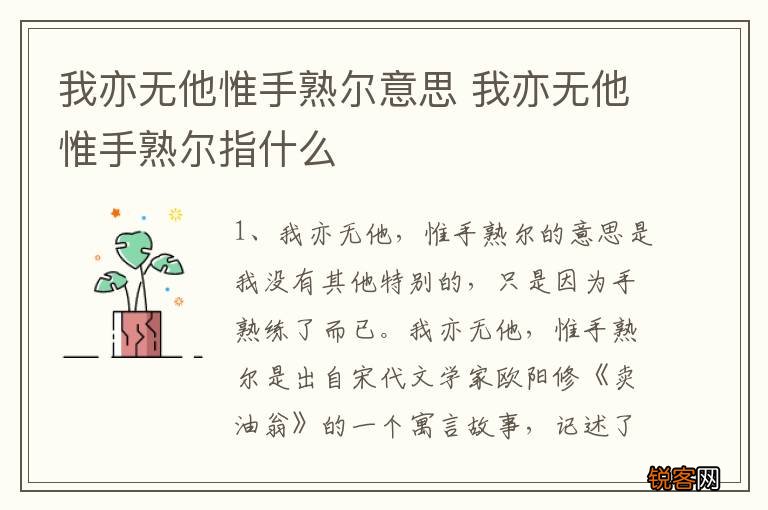 我亦无他惟手熟尔意思 我亦无他惟手熟尔指什么