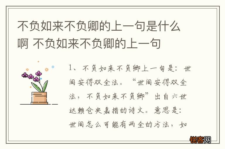 不负如来不负卿的上一句是什么啊 不负如来不负卿的上一句
