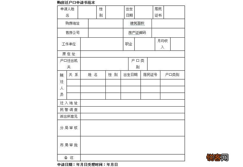 购房迁户口申请书
