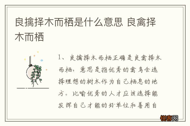 良擒择木而栖是什么意思 良禽择木而栖