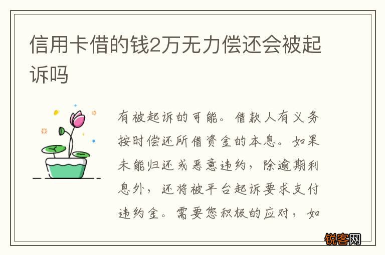 信用卡借的钱2万无力偿还会被起诉吗
