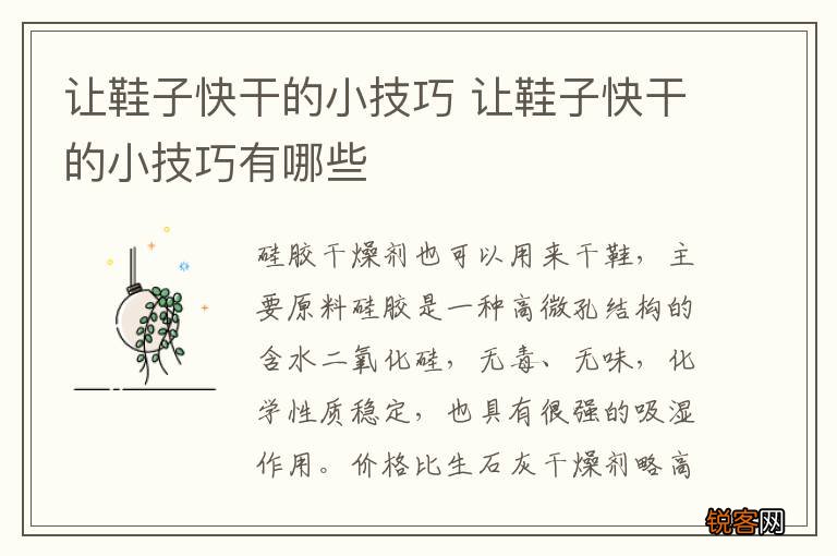 让鞋子快干的小技巧 让鞋子快干的小技巧有哪些