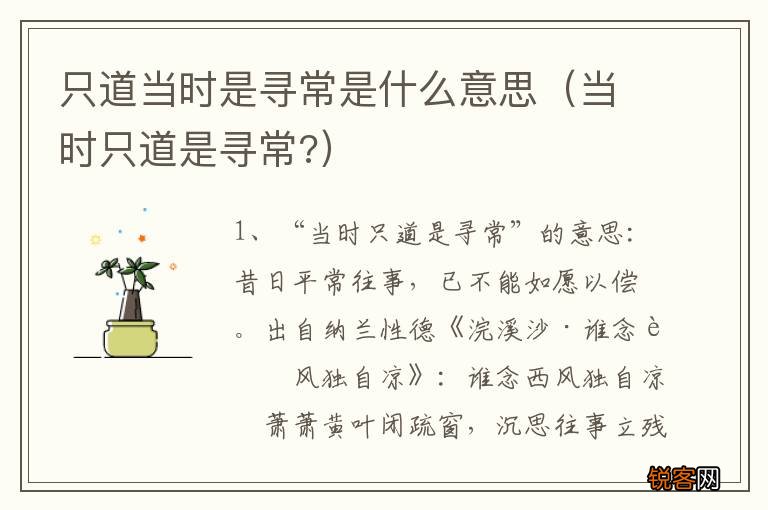 当时只道是寻常? 只道当时是寻常是什么意思