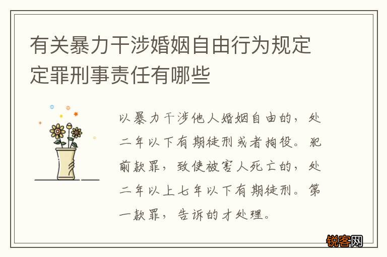 有关暴力干涉婚姻自由行为规定定罪刑事责任有哪些
