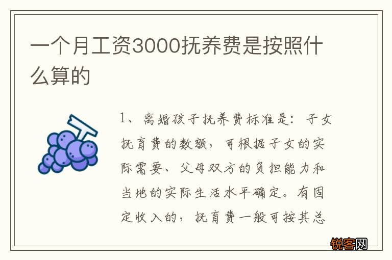 一个月工资3000抚养费是按照什么算的