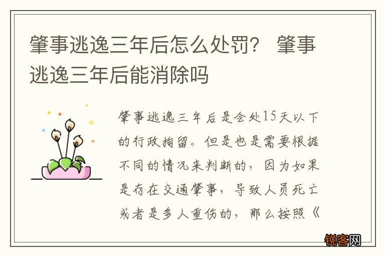 肇事逃逸三年后怎么处罚？ 肇事逃逸三年后能消除吗