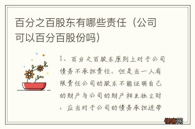 公司可以百分百股份吗 百分之百股东有哪些责任