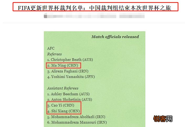 国际足联官宣裁判名单 世界杯2022赛程裁判表