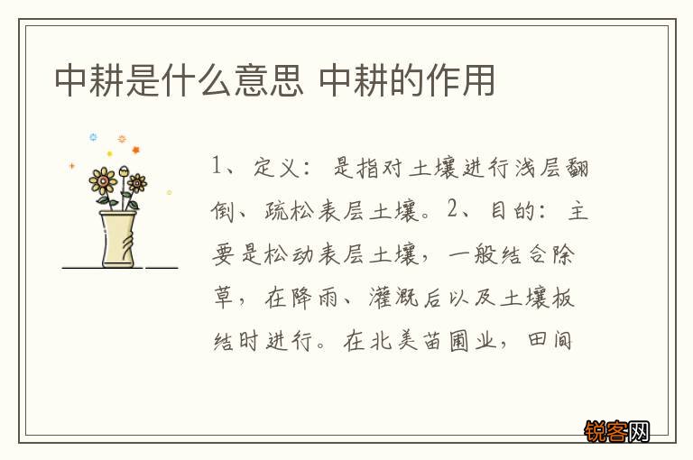 中耕是什么意思 中耕的作用