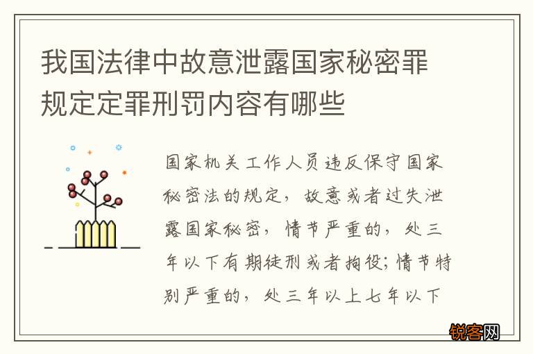 我国法律中故意泄露国家秘密罪规定定罪刑罚内容有哪些