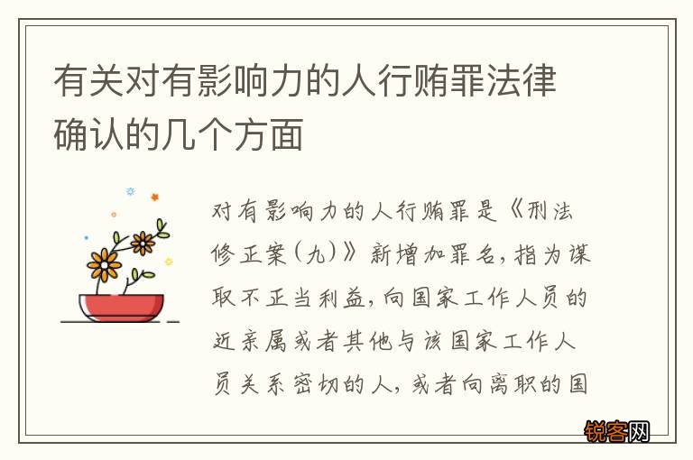有关对有影响力的人行贿罪法律确认的几个方面