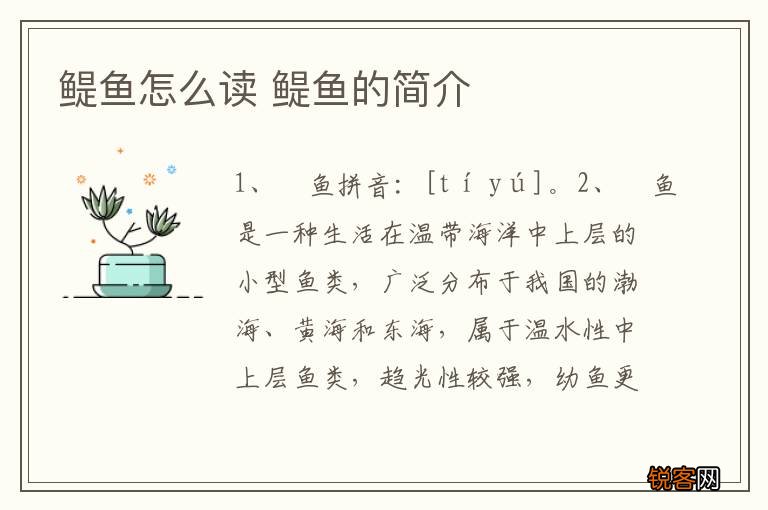 鳀鱼怎么读 鳀鱼的简介