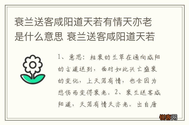 衰兰送客咸阳道天若有情天亦老是什么意思 衰兰送客咸阳道天若有情天亦老原文