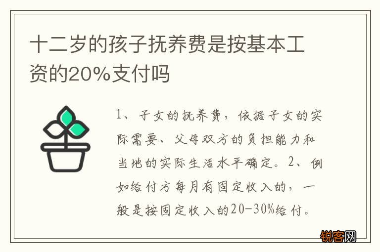 十二岁的孩子抚养费是按基本工资的20%支付吗