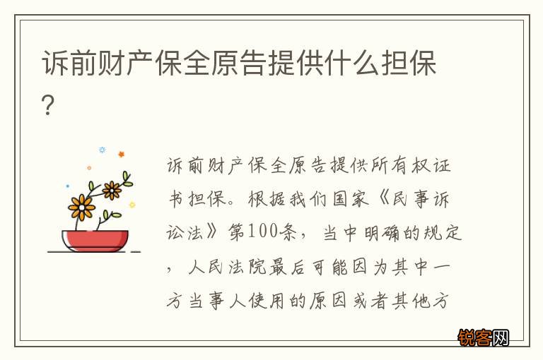 诉前财产保全原告提供什么担保？