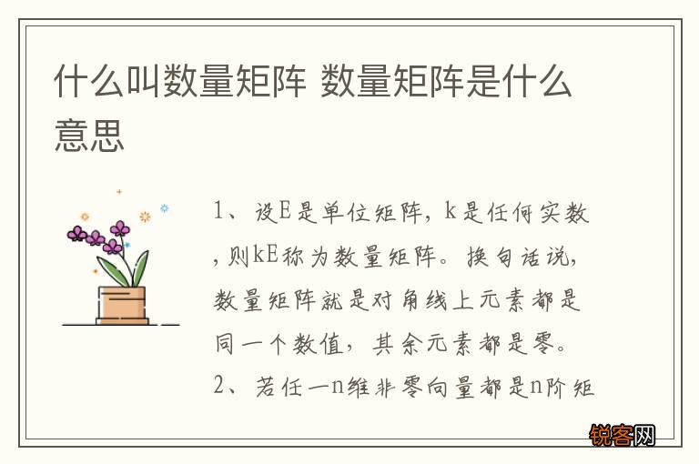 什么叫数量矩阵 数量矩阵是什么意思