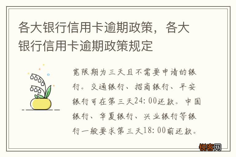 各大银行信用卡逾期政策，各大银行信用卡逾期政策规定