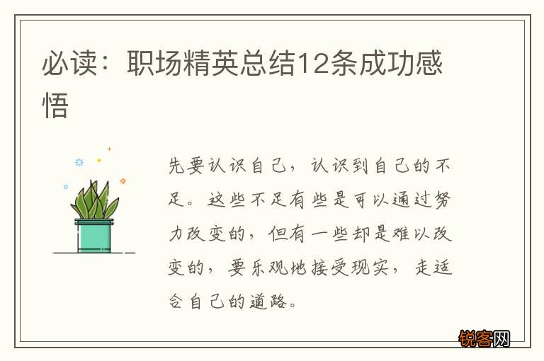 必读：职场精英总结12条成功感悟