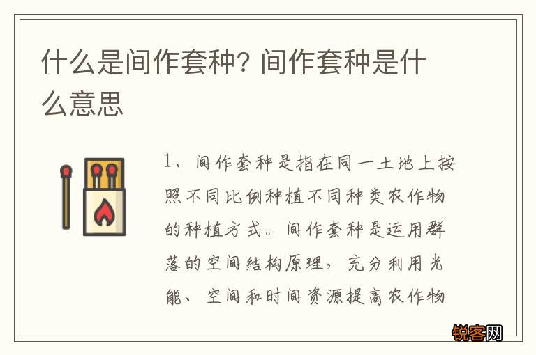 什么是间作套种? 间作套种是什么意思
