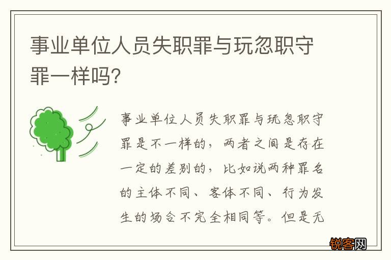 事业单位人员失职罪与玩忽职守罪一样吗？