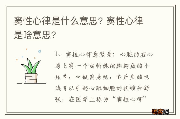 窦性心律是什么意思? 窦性心律是啥意思?