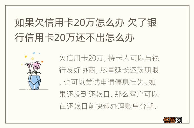 如果欠信用卡20万怎么办 欠了银行信用卡20万还不出怎么办