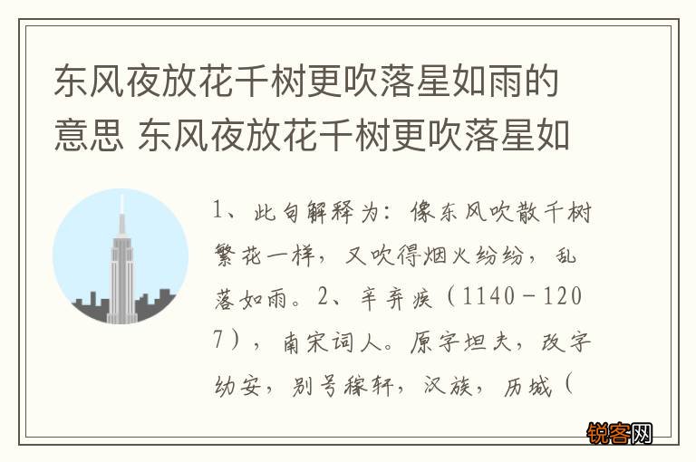 东风夜放花千树更吹落星如雨的意思 东风夜放花千树更吹落星如雨是什么意思