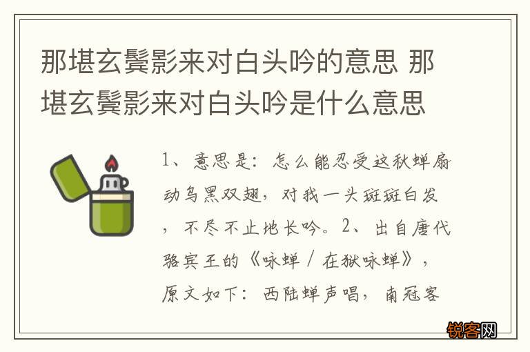 那堪玄鬓影来对白头吟的意思 那堪玄鬓影来对白头吟是什么意思