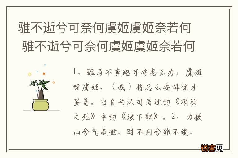 骓不逝兮可奈何虞姬虞姬奈若何 骓不逝兮可奈何虞姬虞姬奈若何的意思