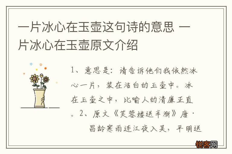 一片冰心在玉壶这句诗的意思 一片冰心在玉壶原文介绍